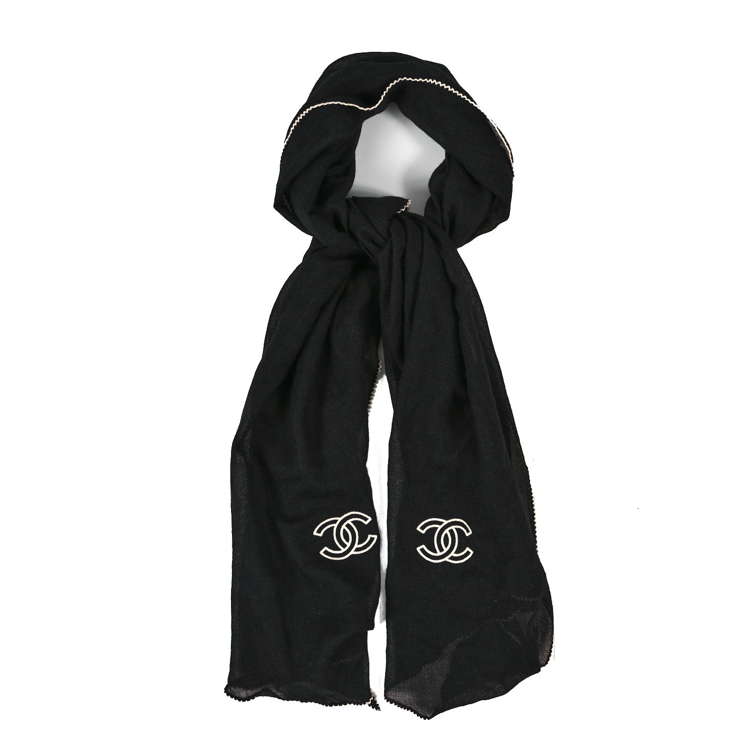 Chanel Cashmere CC Stole Black White 1 of 3