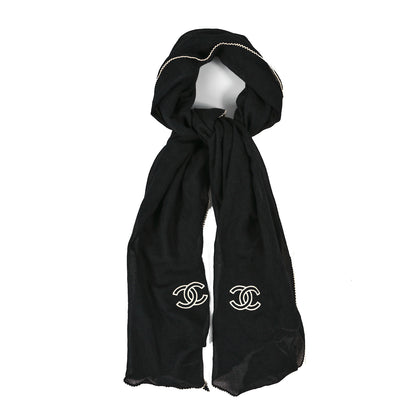 Chanel Cashmere CC Stole Black White 1 of 3