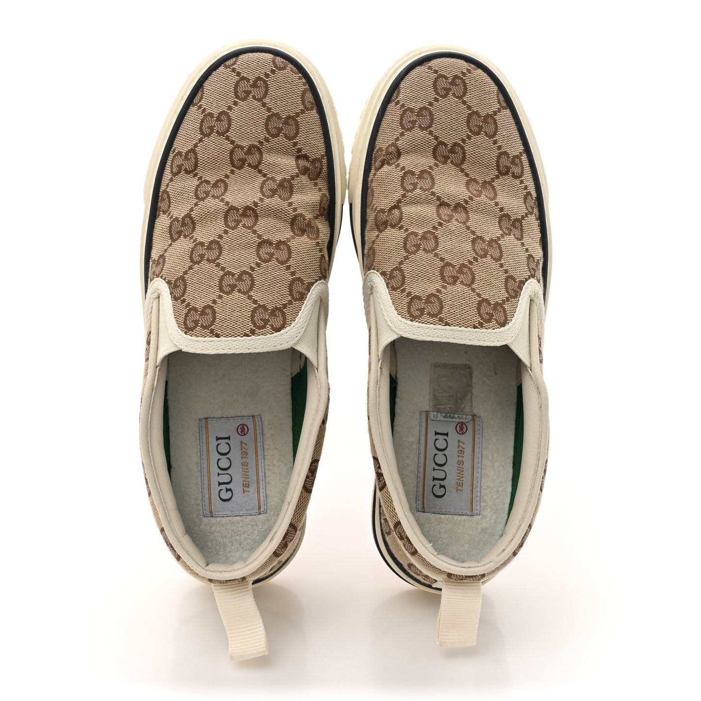 GG Monogram Womens 1977 Tennis Slip On 30mm Sneakers 36.5 Beige Ebony Mystic White