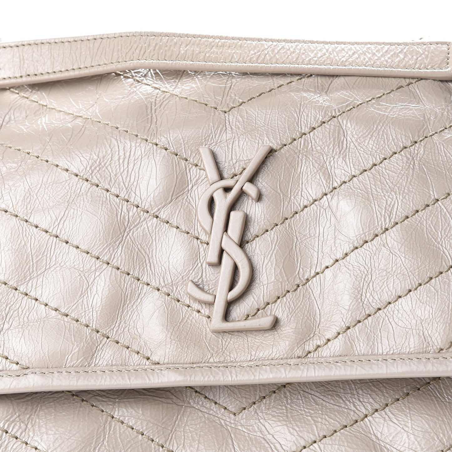 Crinkled Calfskin Matelasse Monogram Medium Niki Chain Satchel Light Natural