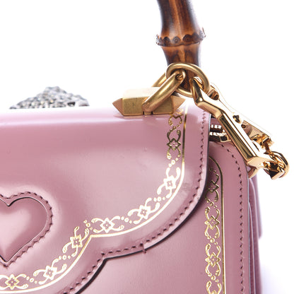 Gucci Calfskin Bamboo Crystal Mini Thiara Top Handle Bag Carmine Rose Gold 10 of 17