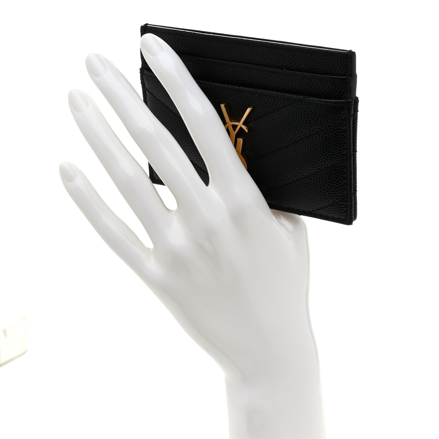 Saint Laurent Grain De Poudre Matelasse Chevron Monogram Credit Card Case Black 2 of 8