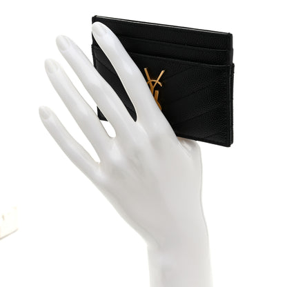 Saint Laurent Grain De Poudre Matelasse Chevron Monogram Credit Card Case Black 2 of 8