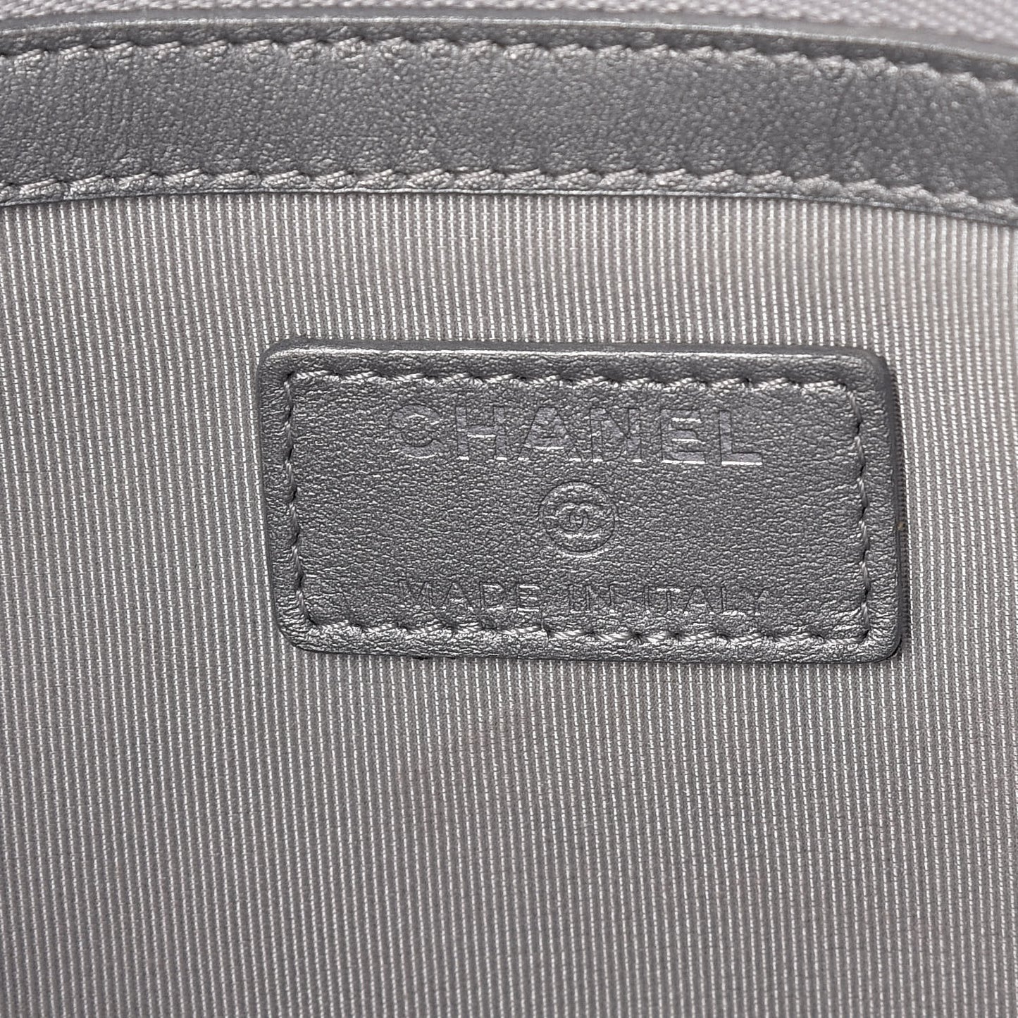 Metallic Calfskin Quilted Large Cosmo Cosmetic Case Silver