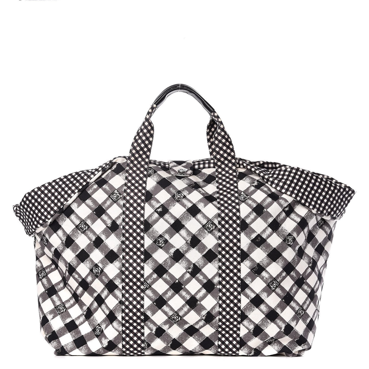 Canvas Gingham Printed CC Tote Black White