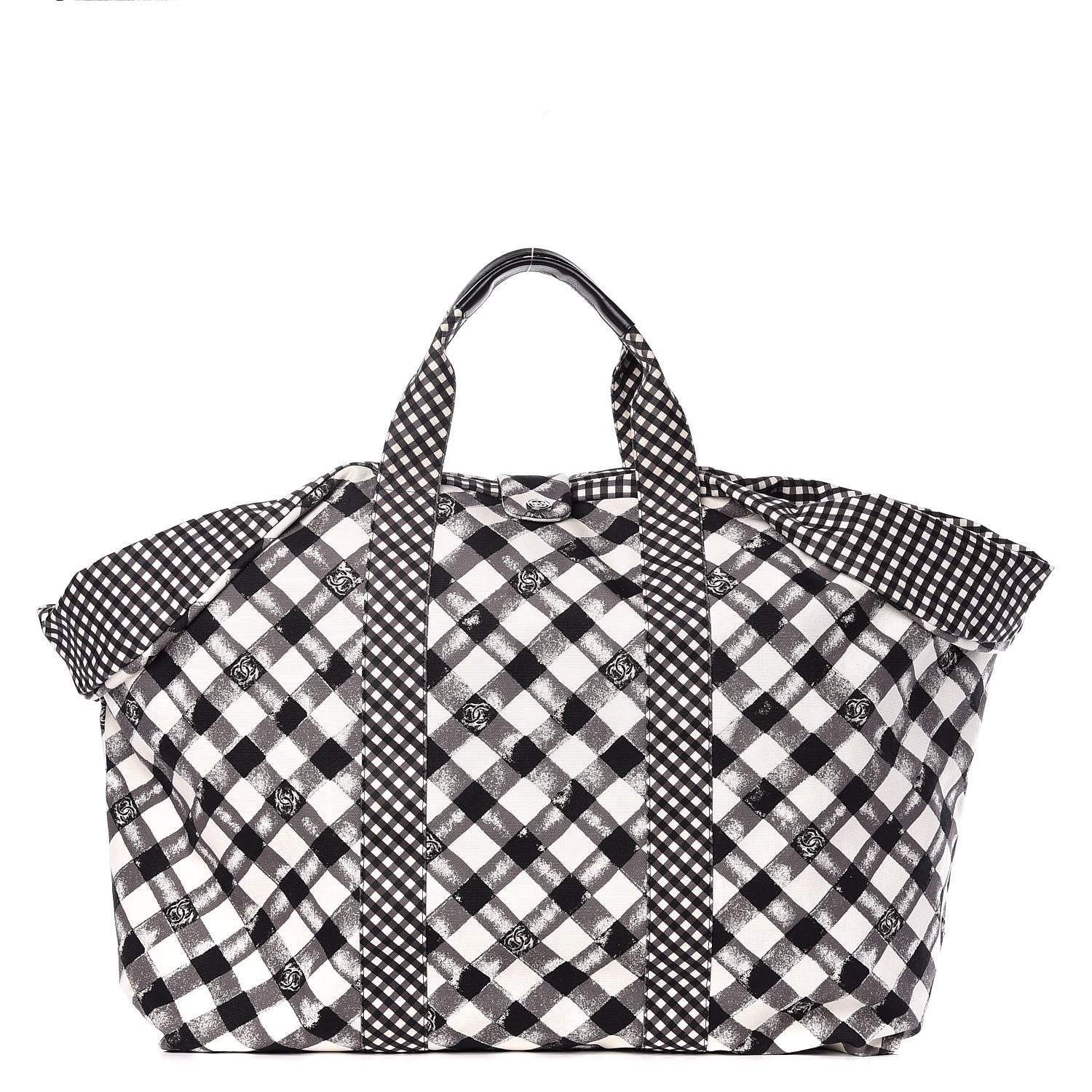 Chanel Canvas Gingham Printed CC Tote Black White 1 of 9