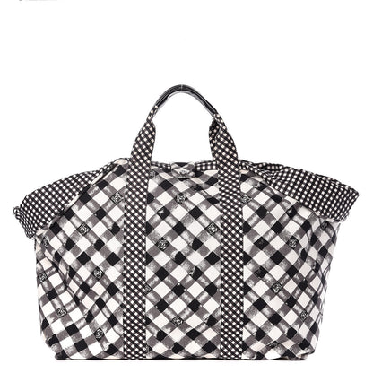 Chanel Canvas Gingham Printed CC Tote Black White 1 of 9