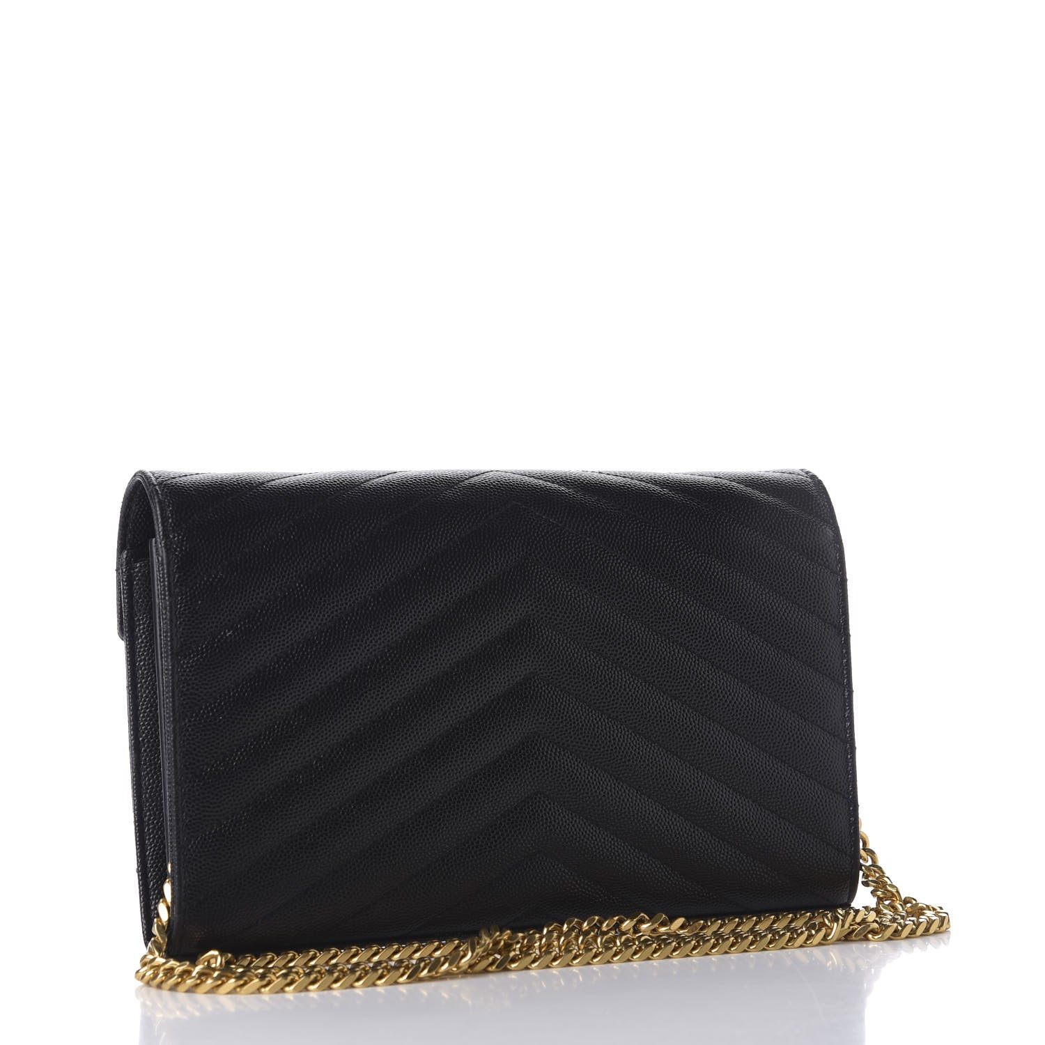 Saint Laurent Grain De Poudre Matelasse Chevron Monogram Chain Wallet Black 2 of 9