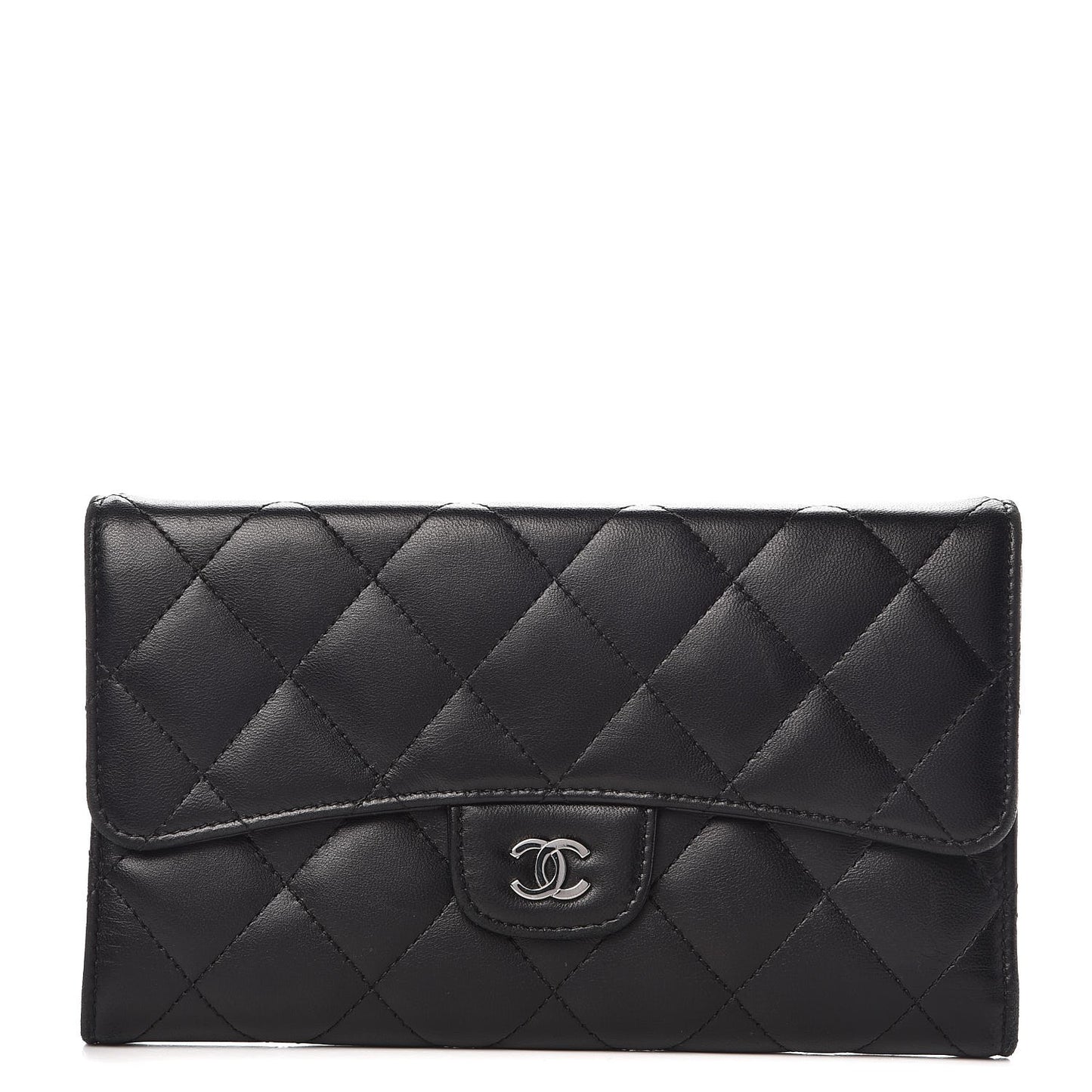 Lambskin Quilted Large Flap Wallet Black