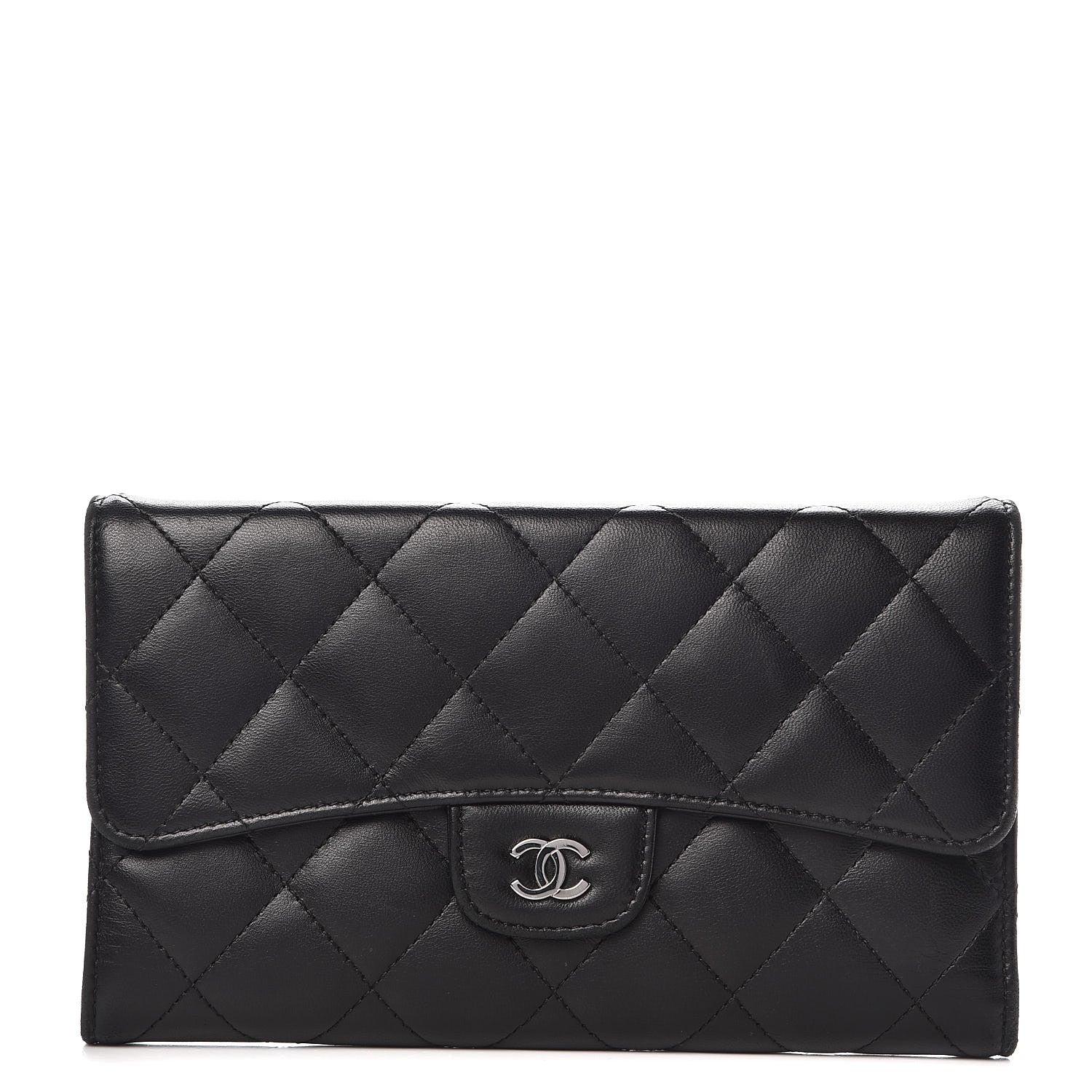 Chanel Lambskin Quilted Large Flap Wallet Black 1 of 8