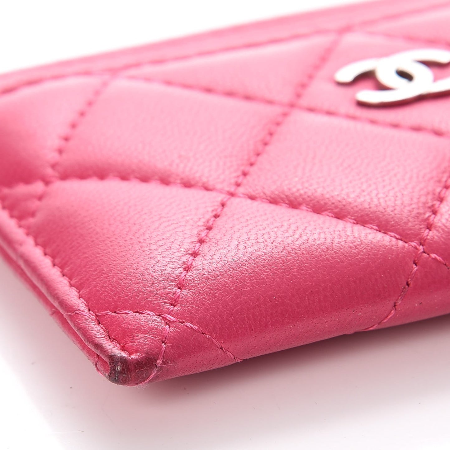 Lambskin Quilted Card Holder Fuchsia