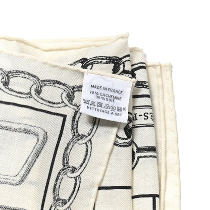 Hermes Cashmere Silk L'Effet Kaleidoscope Shawl 140 White Black 3 of 5