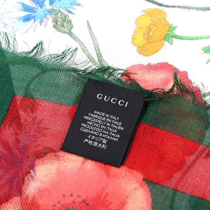Gucci Wool Silk Floral Web Square Scarf Ivory Dark Green 5 of 5