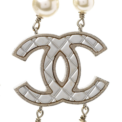 Chanel Metal Quilted Pearl CC Long Necklace Light Gold 4 of 7