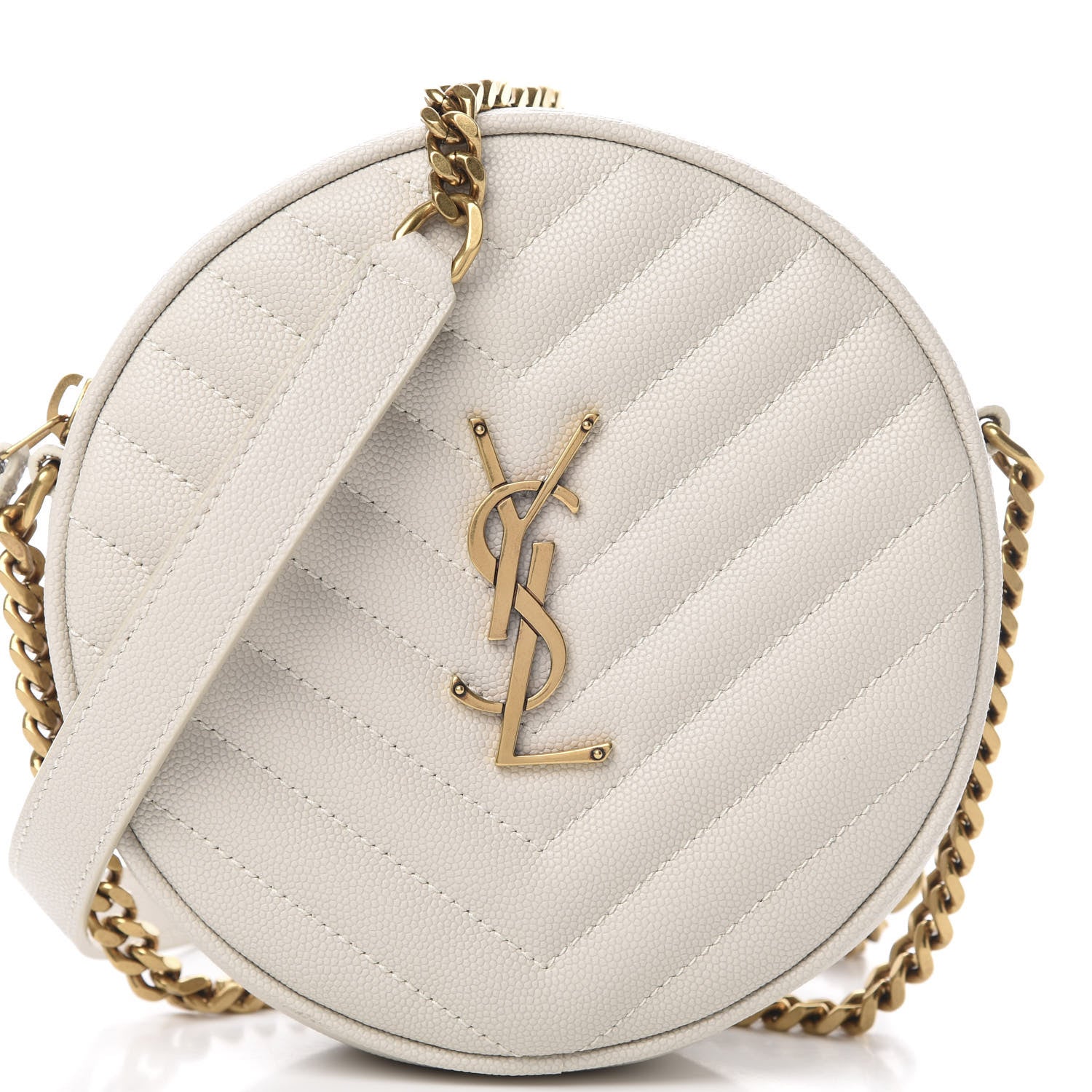 Saint Laurent Grain De Poudre Matelasse Chevron Quilted Round Vinyle Camera Bag Crema Soft 8 of 10