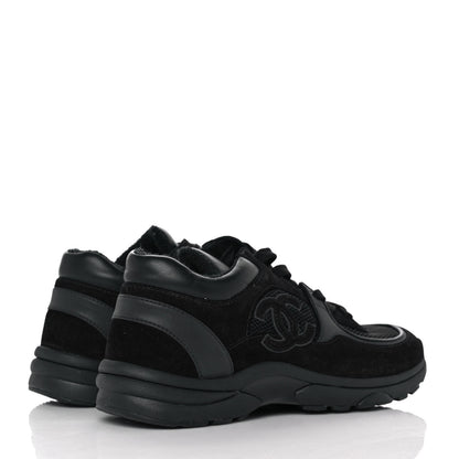 Chanel Fabric Calfskin Suede CC Sneakers 38 Black 4 of 9
