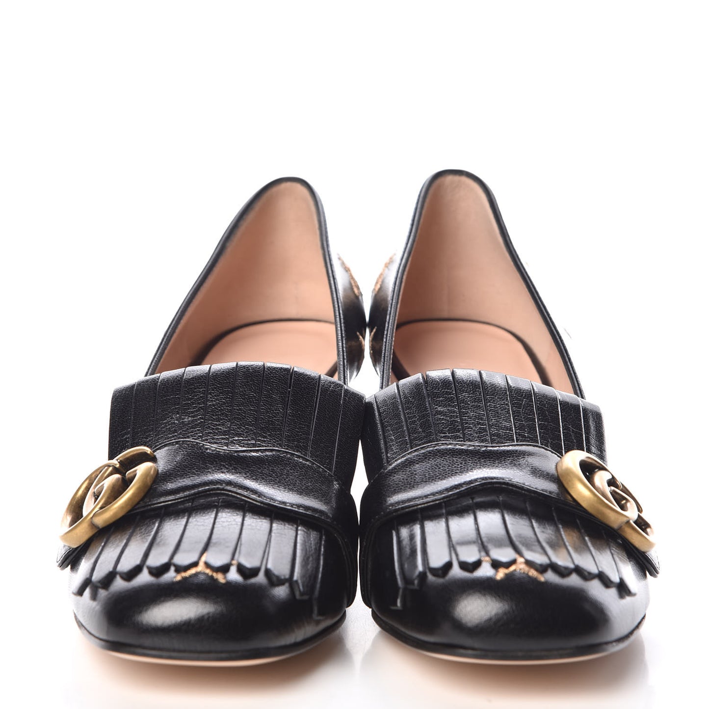 Quentin Goatskin Bee Star Embroidered GG Marmont Fringe 50mm Loafer Pumps 39 Black