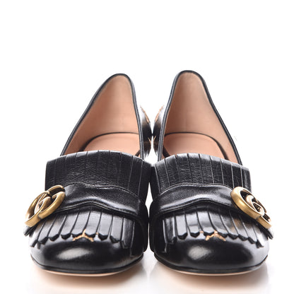 Gucci Quentin Goatskin Bee Star Embroidered GG Marmont Fringe 50mm Loafer Pumps 39 Black 2 of 8