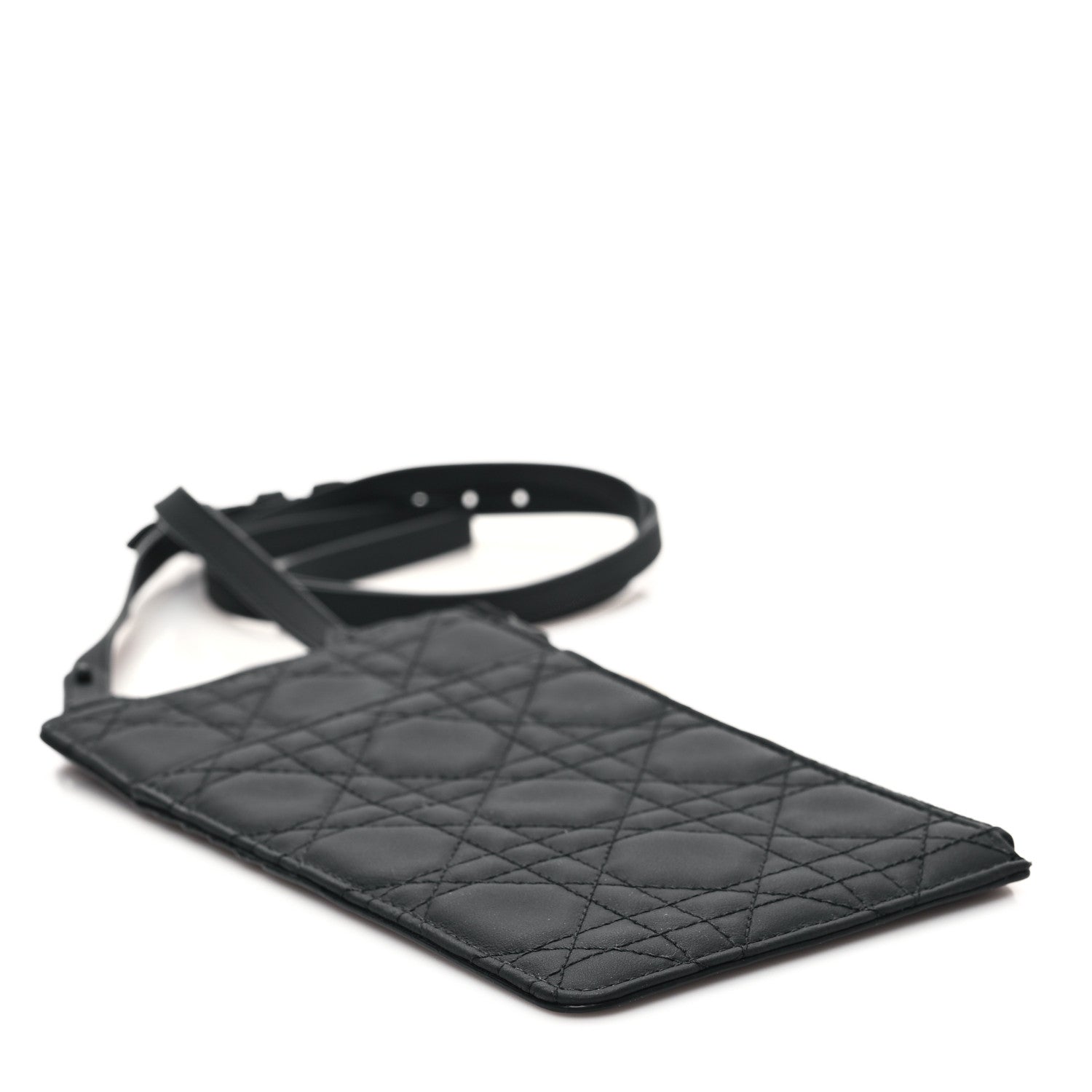 Christian Dior Ultra Matte Calfskin Cannage Lady Dior Zip Wallet With Strap Black 4 of 11