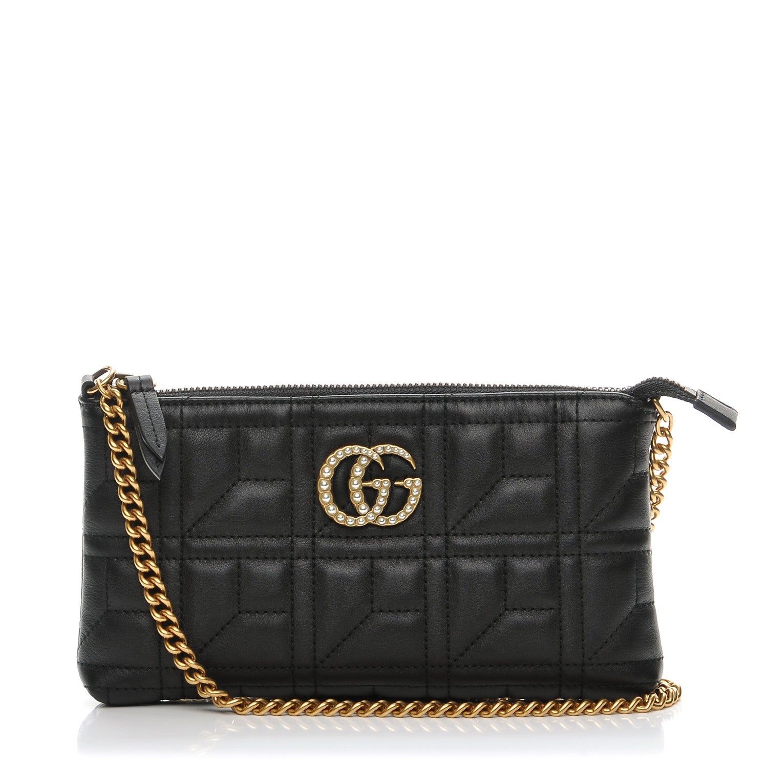 Gucci Calfskin Matelasse Mini Pearly GG Marmont Chain Bag Black 1 of 8
