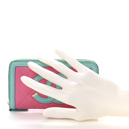 Chanel Caviar Quilted Medium Filigree Zip Around Wallet Pink Blue Green 2 of 8
