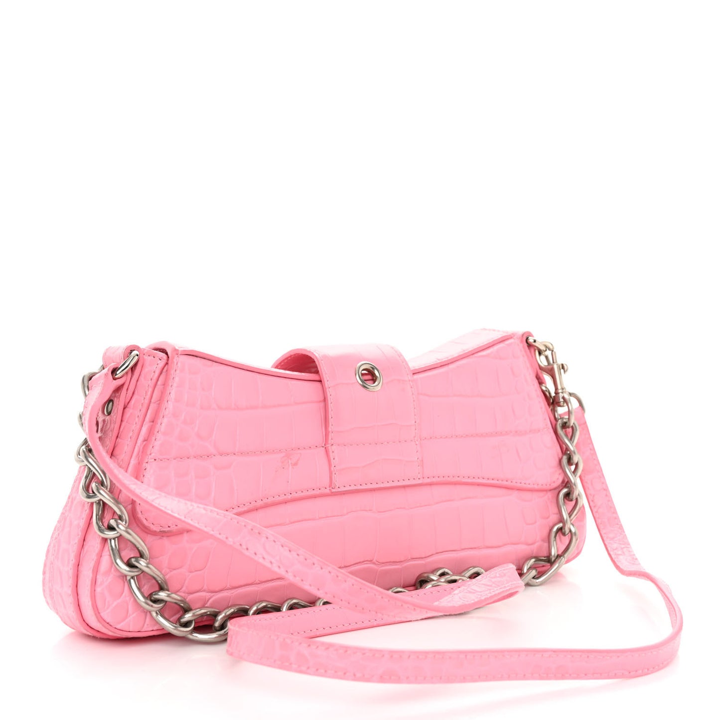 Calfskin Crocodile Embossed Small Lindsay Shoulder Bag Sweet Pink