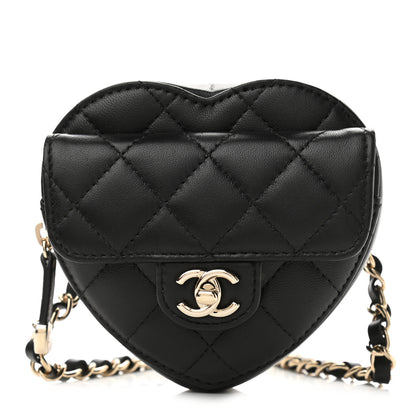 Chanel Lambskin Quilted CC In Love Heart Waist Belt Bag With Chain Black 1 of 10