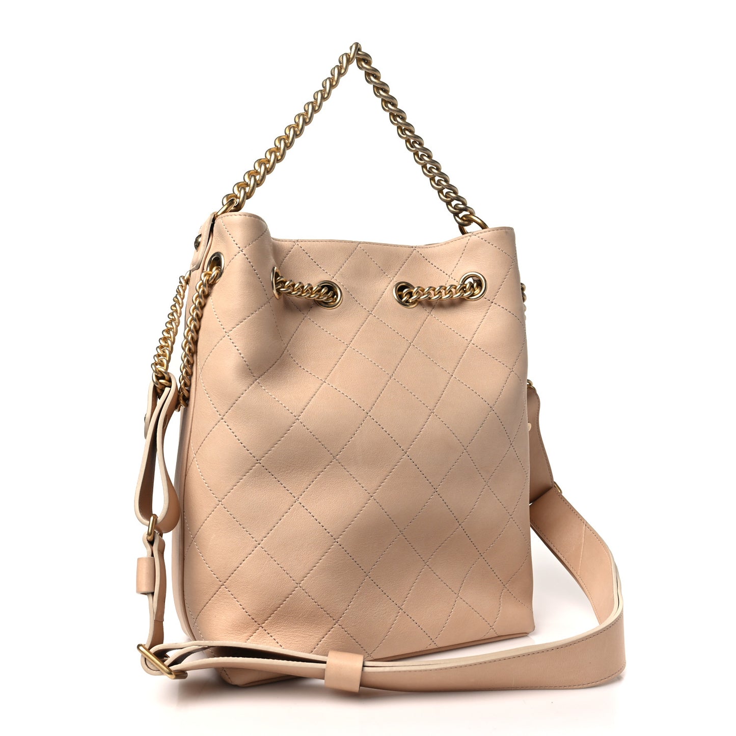 Calfskin Quilted Small On My Shoulder Drawstring Bag Beige