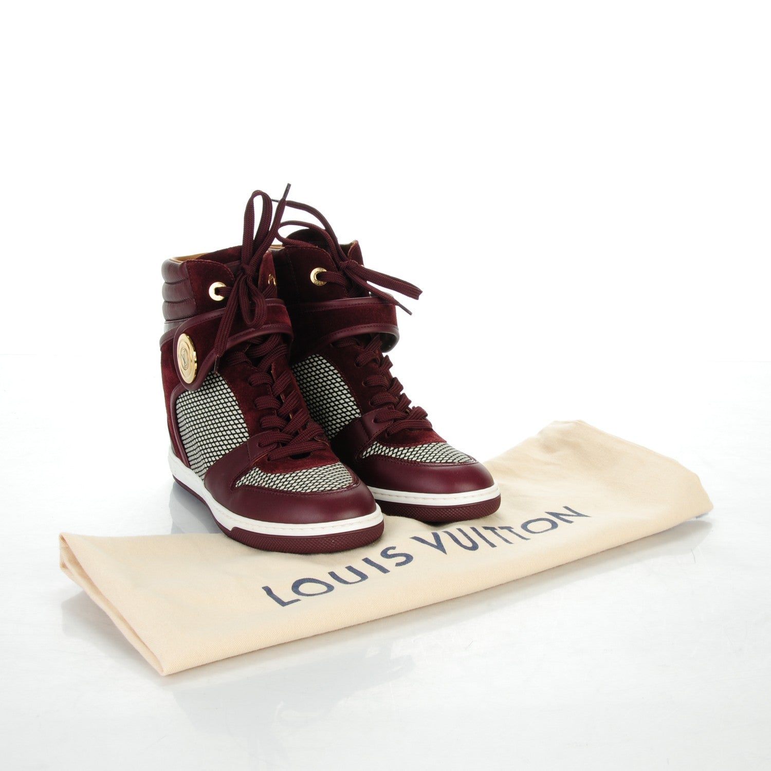 Louis Vuitton Calfskin Suede Postmark Wedge Sneakers 37.5 Bordeaux 7 of 7