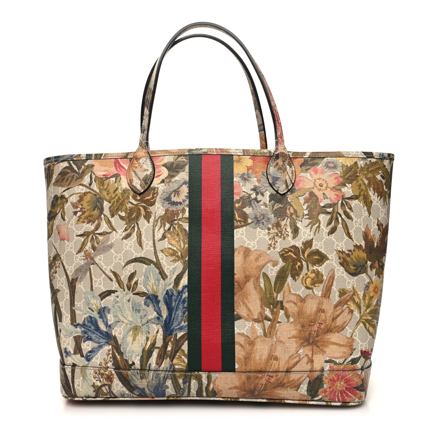 Gucci GG Supreme Monogram Water Flora Web Large Ophidia Tote Beige White Multicolor 3 of 12
