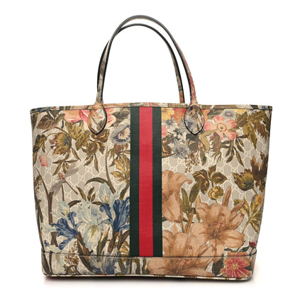 Gucci GG Supreme Monogram Water Flora Web Large Ophidia Tote Beige White Multicolor 3 of 12