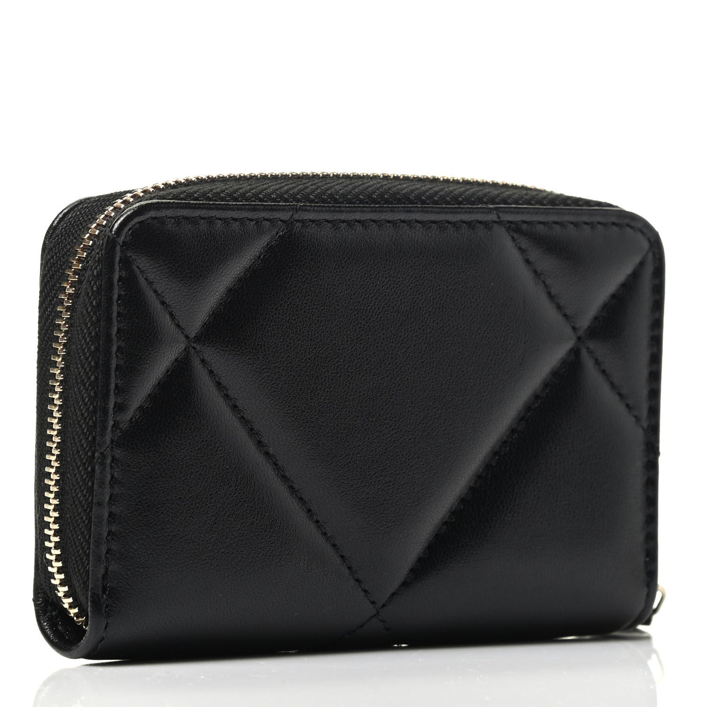 Lambskin Quilted Chanel 19 Zip Around Coin Purse Wallet Black