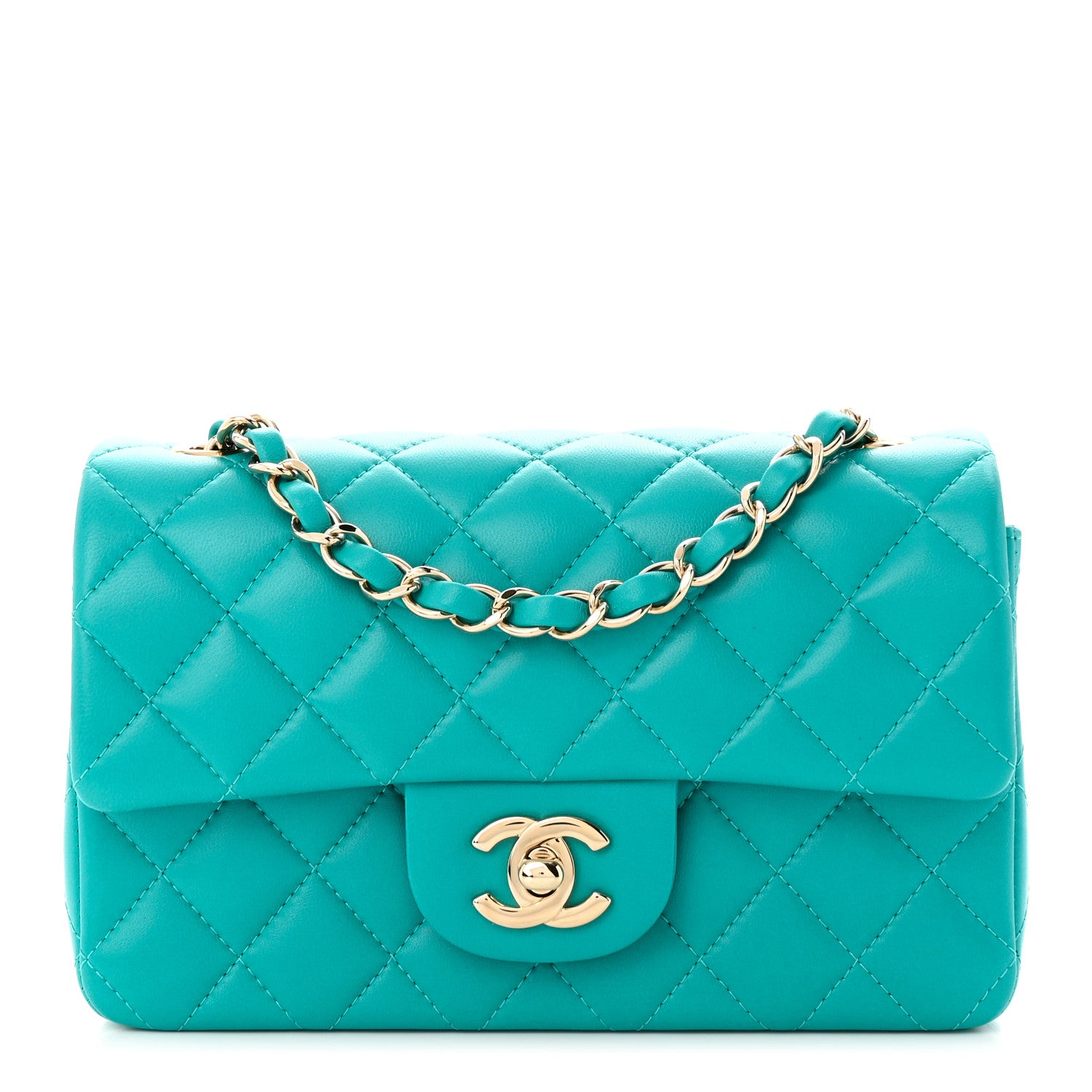Chanel Lambskin Quilted Mini Rectangular Flap Turquoise 1 of 10