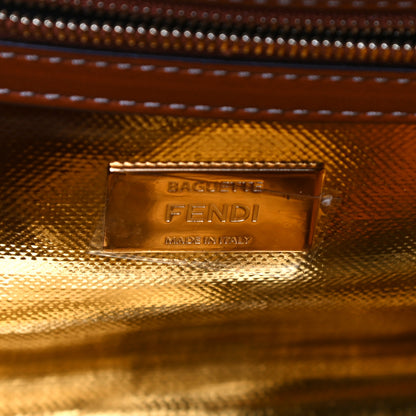 Fendi Denim Vitello King FF Embroidered Large Baguette Blue Cuoio 6 of 10