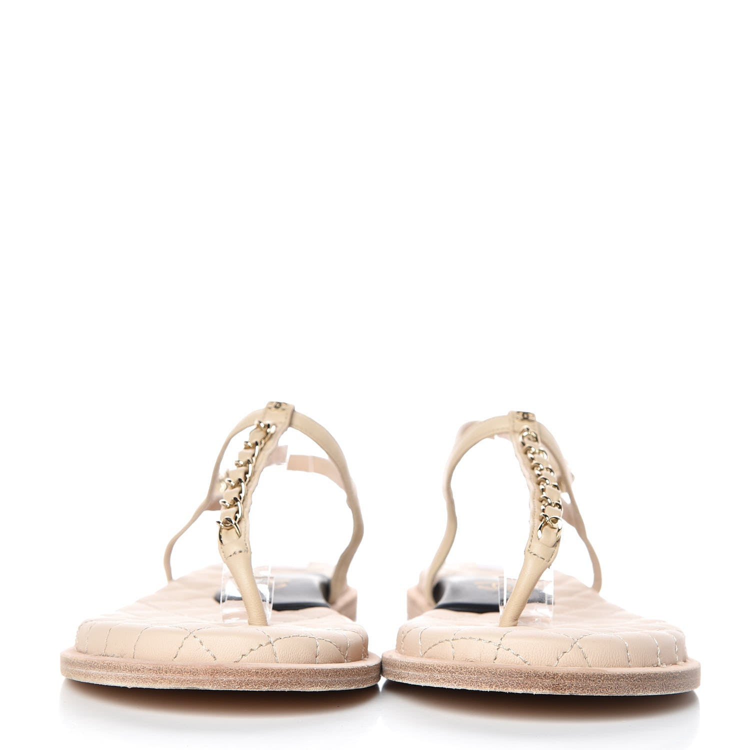 Chanel Lambskin CC Chain Thong Sandals 39 Beige Black 2 of 10