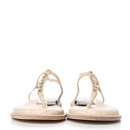 Chanel Lambskin CC Chain Thong Sandals 39 Beige Black 2 of 10