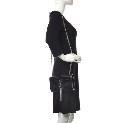 Saint Laurent Calfskin Crocodile Embossed Small Classic Monogram Kate Tassel Satchel Black 2 of 9