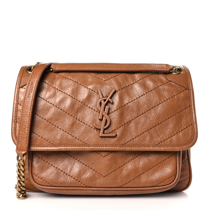 Saint Laurent Crinkled Calfskin Matelasse Monogram Medium Niki Chain Satchel Light Caramel 1 of 8