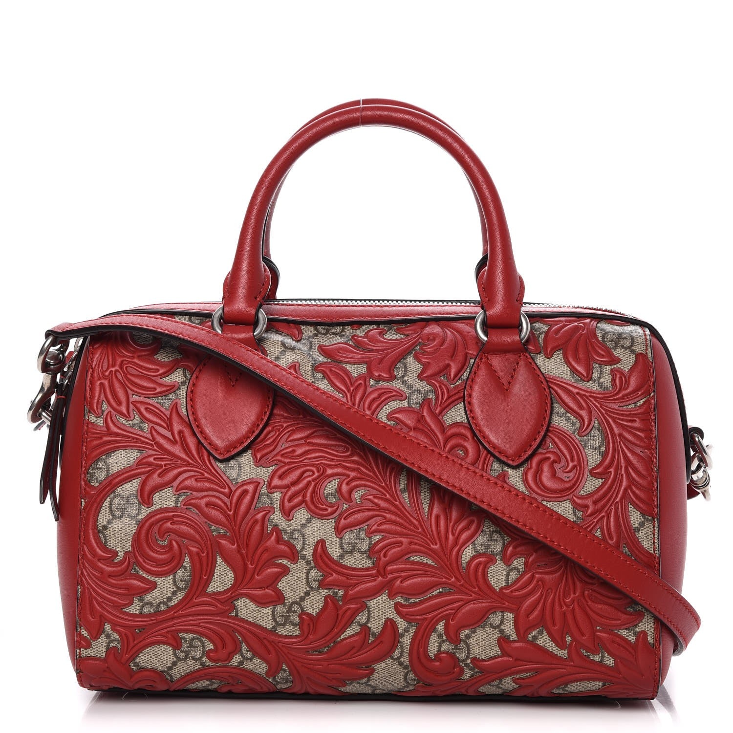 Gucci GG Supreme Monogram Arabesque Small Boston Hibiscus Red 1 of 11