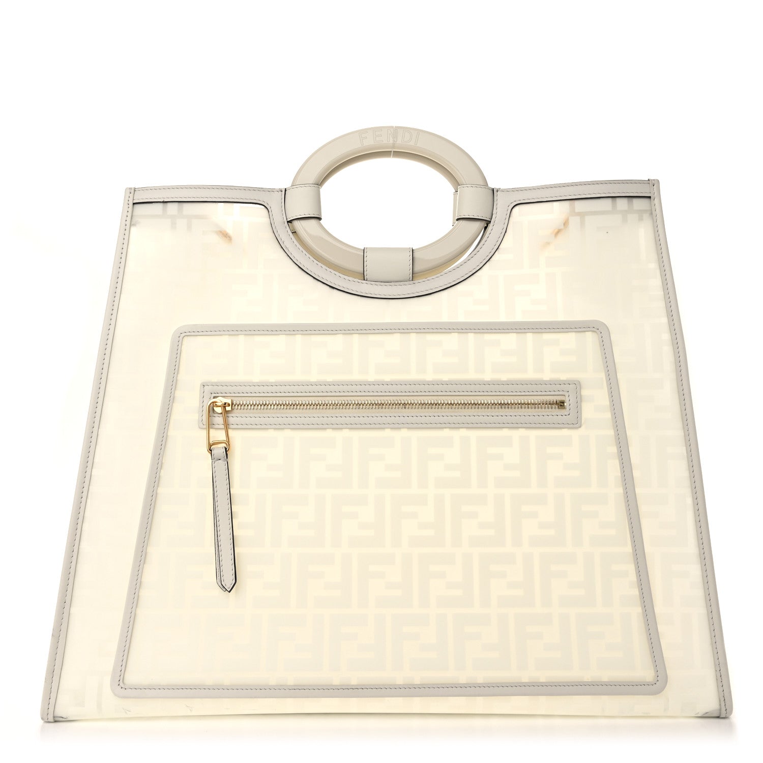 Fendi TPU FF Vitello Century Plexiglass Large Runaway Shopper Tote White 1 of 10