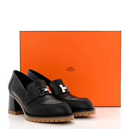 Hermes Calfskin Womens Foch 60 Pump 37 Black 9 of 9