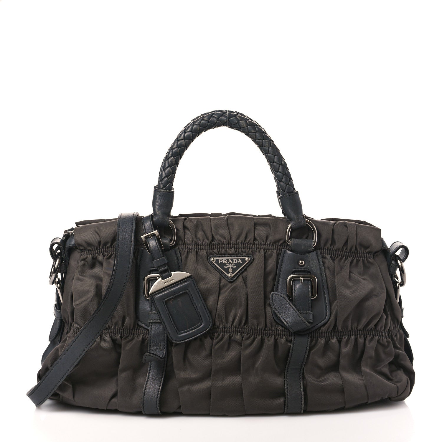 Prada Tessuto Nylon Nappa Braided Gaufre Shopping Satchel Grey 1 of 14