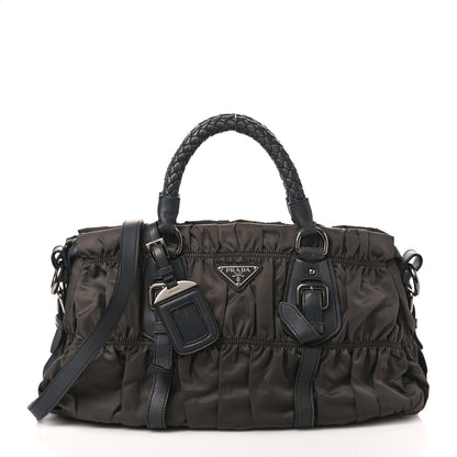 Prada Tessuto Nylon Nappa Braided Gaufre Shopping Satchel Grey 1 of 14