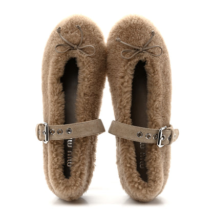 Miu Miu Shearling Mary Jane Ballerina Flats 40 Deserto 2 of 8