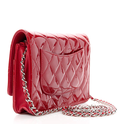Chanel Patent Quilted Wallet On Chain WOC Red 3 of 12