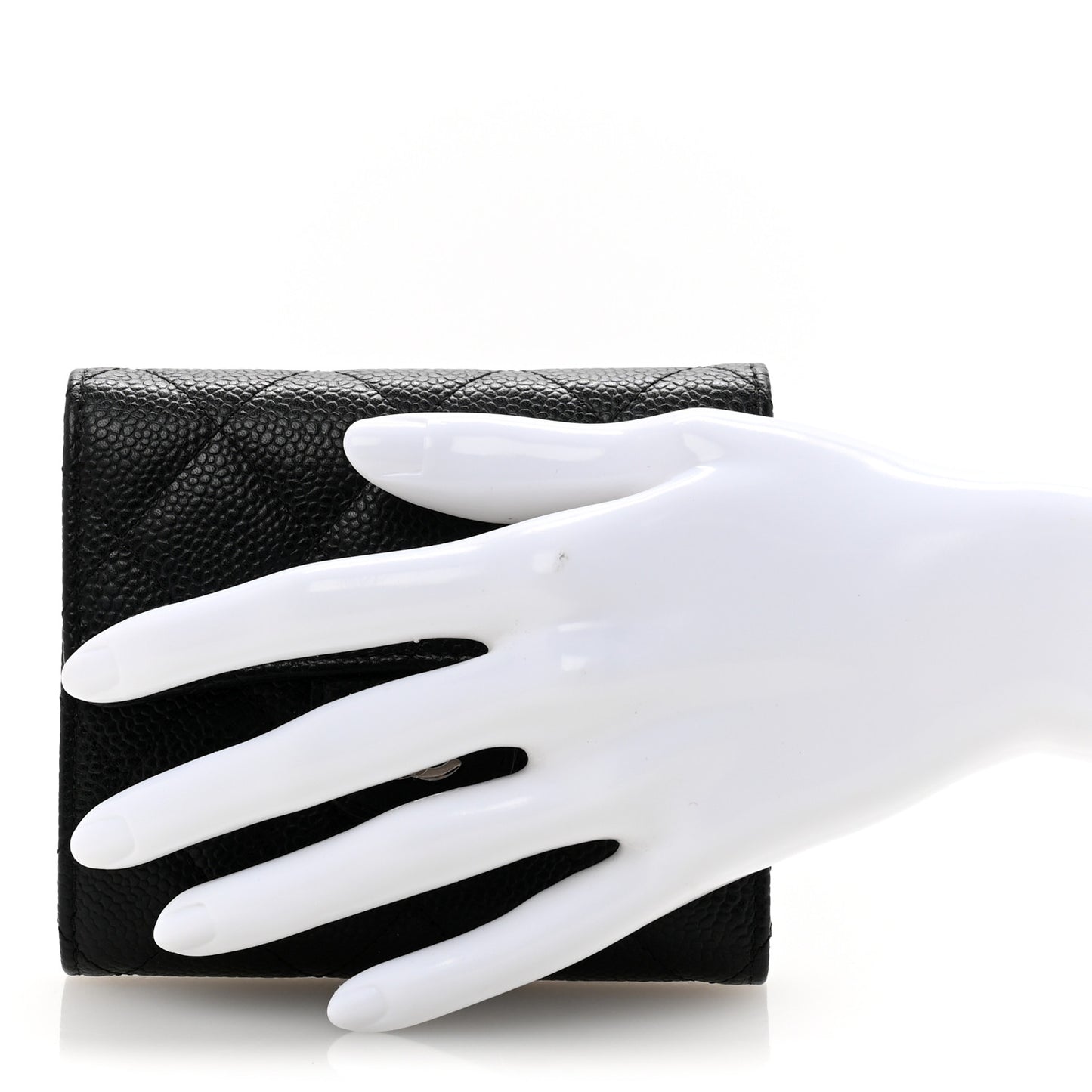 Caviar Quilted Compact Flap Wallet Black