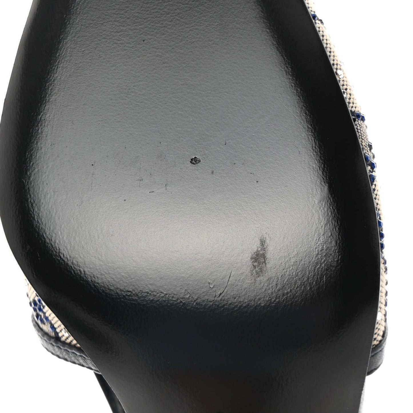 GG Monogram Malaga Kid Crystal Square G 35mm Slingback Pumps 37.5 Beige Blue