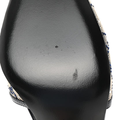 Gucci GG Monogram Malaga Kid Crystal Square G 35mm Slingback Pumps 37.5 Beige Blue 10 of 12
