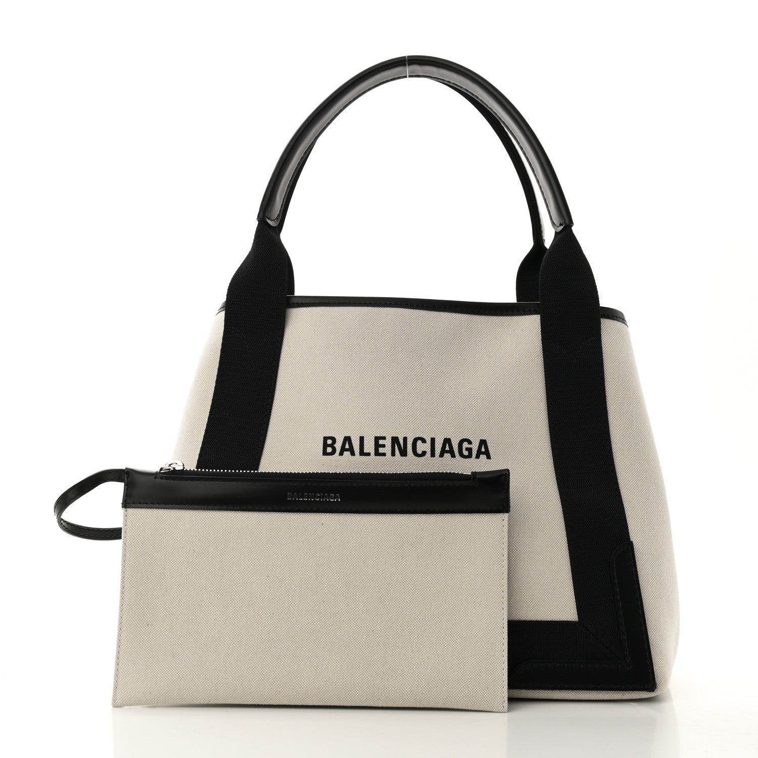 Balenciaga Cotton Canvas Satin Calfskin S Navy Cabas Natural Black 2 of 10