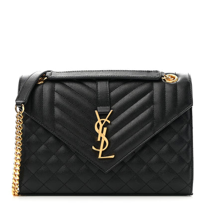 Saint Laurent Grain De Poudre Textured Mixed Matelasse Triquilt Medium Monogram Satchel Black 1 of 9